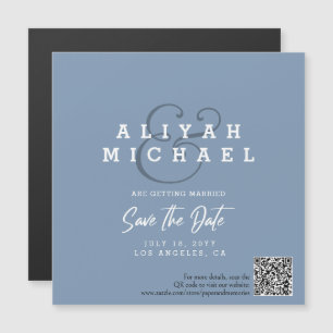 Invitation Magnétique Minimal Enregistrer La Date QR Code Dusty Blue Mar