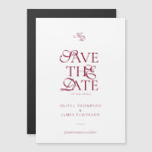 Invitation Magnétique Minimal Monogram Deep Burgundy Script Wedding (Devant / Derrière)