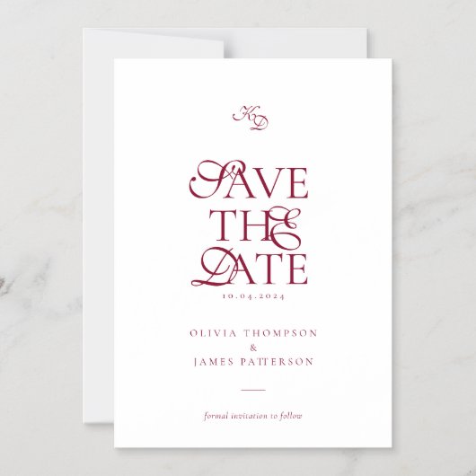Invitation Magnétique Minimal Monogram Deep Burgundy Script Wedding (Recto)