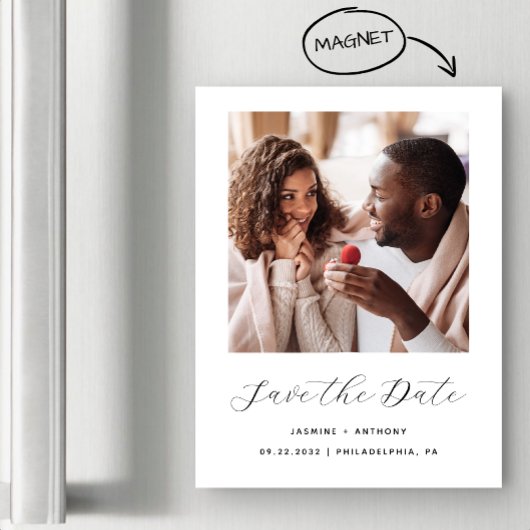 Invitation Magnétique Minimal One Photo Script noir et blanc