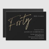Invitation Magnétique Minimal Script Or Noir 0e Anniversaire (Devant / Derrière)