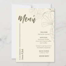 Minimalist Botanical Wedding Menu Card