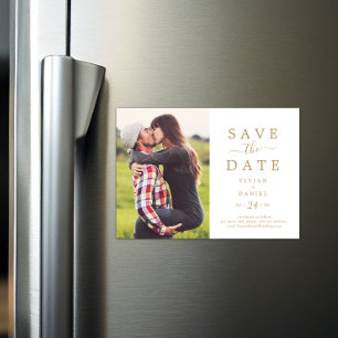 Invitation Magnétique Minimaliste Gold Photo Enregistrer la date