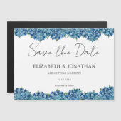 Invitation Magnétique Modern Blue Hydrangeas Navy Blue Striped Wedding (Devant / Derrière)