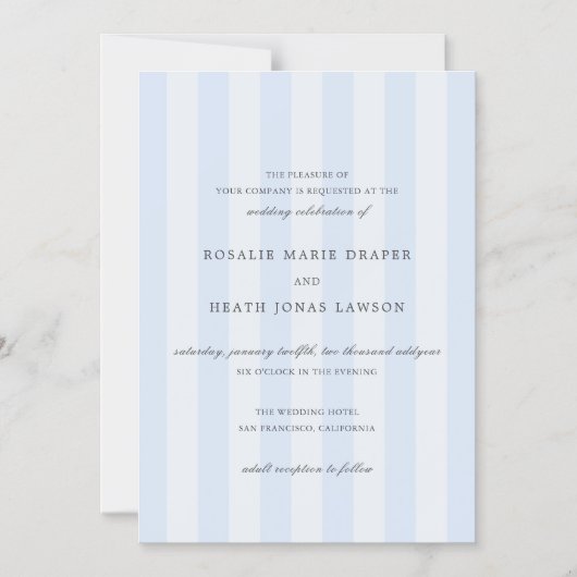 Invitation Magnétique Modern Blue Stripes Elegant Wedding (Recto)