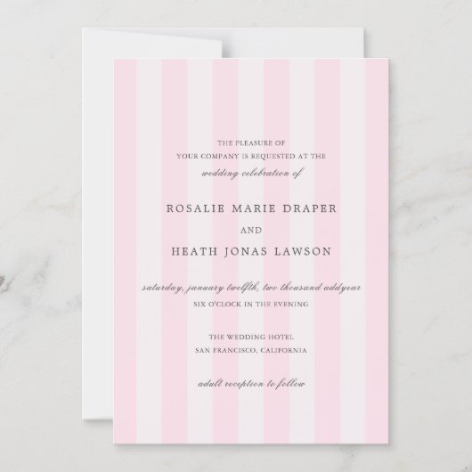 Invitation Magnétique Modern Pink Stripes Elegant Wedding (Recto)