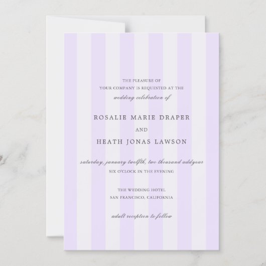 Invitation Magnétique Modern Purple Stripes Elegant Wedding (Recto)