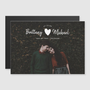 Invitation Magnétique Modern Wedding Save the date Photo Script Heart