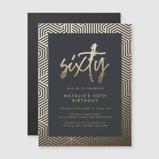 Invitation Magnétique Moderne 60e anniversaire simple élégant script élé (Devant / Derrière)