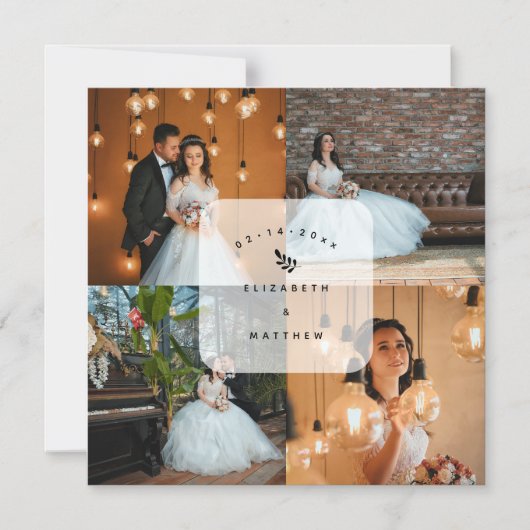 Invitation Magnétique Moderne Elegant 4 Photo Collage Mariage Merci (Recto)