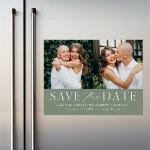 Invitation Magnétique Moderne Elegant Sage Green 2 Photo Enregistrer la