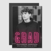 Invitation Magnétique Moderne Hot rose Neon Diplôme photo verticale (Devant / Derrière)