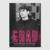 Invitation Magnétique Moderne Hot rose Neon Diplôme photo verticale (Devant)