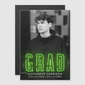 Invitation Magnétique Moderne Lime Green Neon Vertical Photo Graduation (Devant / Derrière)