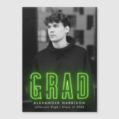 Invitation Magnétique Moderne Lime Green Neon Vertical Photo Graduation (Devant)