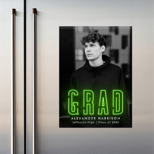 Invitation Magnétique Moderne Lime Green Neon Vertical Photo Graduation