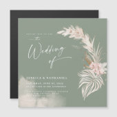Invitation Magnétique Moderne Pampas Grass Sage Vert Boho Floral (Devant / Derrière)