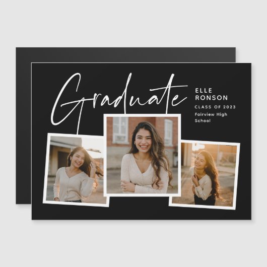 Invitation Magnétique Moderne Script Graduate Photo Collage Graduation (Devant / Derrière)
