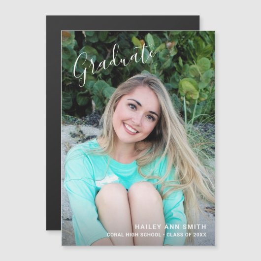 Invitation Magnétique Moderne simple photo Élégant diplôme (Devant / Derrière)