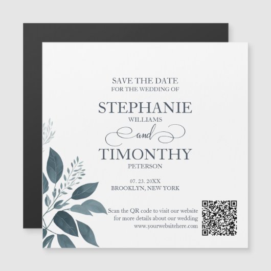 Invitation Magnétique Moderne Simple QR Code Enregistrer La Date Mariage (Devant / Derrière)