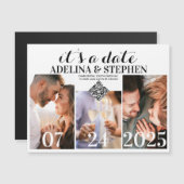 Invitation Magnétique Moderne Simple Script 3 Photo QR CODE Enregistrez  (Devant / Derrière)