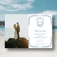 Monogramme Bleu Dusty Vintage Crest Enregistrer La
