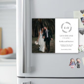 Invitation Magnétique Monogramme de couronne feuille noir et blanc Enreg