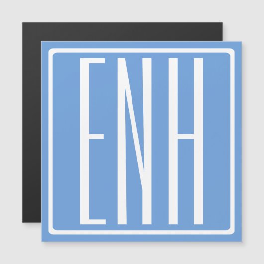 Invitation Magnétique Monogramme Initiales 3 Moderne Gras | Bleu Clair (Devant / Derrière)