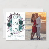 Invitation Magnétique Moody Boho | Turquoise floral foncé photo Enregist (Recto)