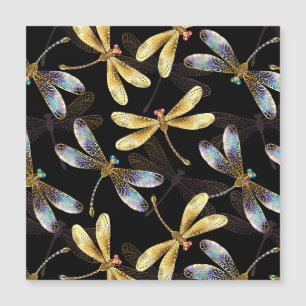 Invitation Magnétique Motif sans couture avec libellules dorées