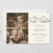 Invitation Magnétique Mountain Outdoor Sage Green Wedding Enregistrer La (Recto)