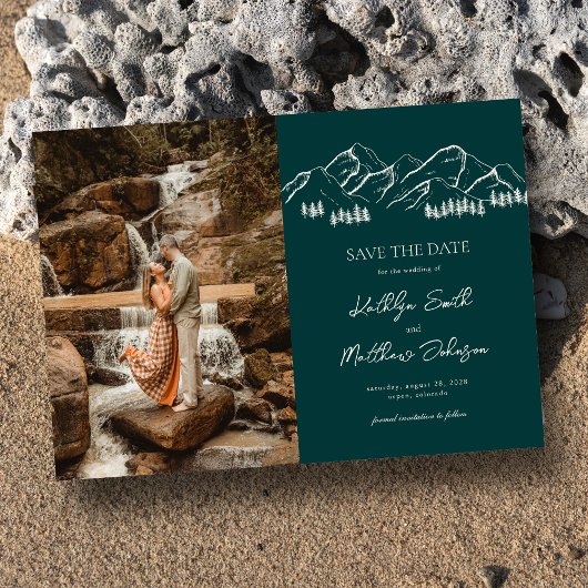 Invitation Magnétique Mountain Outdoor Sage Green Wedding Enregistrer La