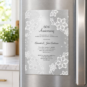Invitation Magnétique Noces de diamant en dentelle d'argent 60 ans