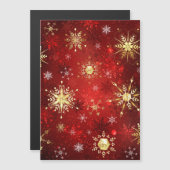 Invitation Magnétique Noël Golden Snowflakes sur Arrière - plan rouge (Devant / Derrière)