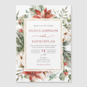 Invitation Magnétique Noël hiver Rouge Vert or Mariage (Devant)