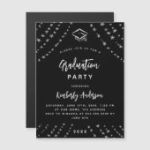 Invitation Magnétique Noir argent stars fête de remise de diplômes luxe (Devant / Derrière)
