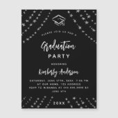 Invitation Magnétique Noir argent stars fête de remise de diplômes luxe (Devant)