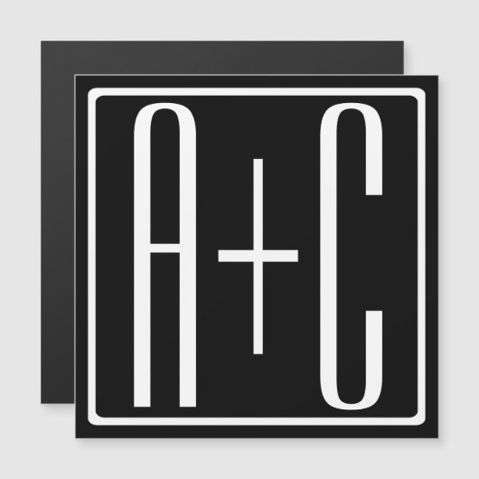 Invitation Magnétique Noir & Blanc | Initiales de couple (Devant / Derrière)