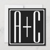Invitation Magnétique Noir & Blanc | Initiales de couple (Recto)