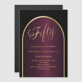 Invitation Magnétique Noir or burgundy or arch luxe 50e anniversaire (Devant / Derrière)