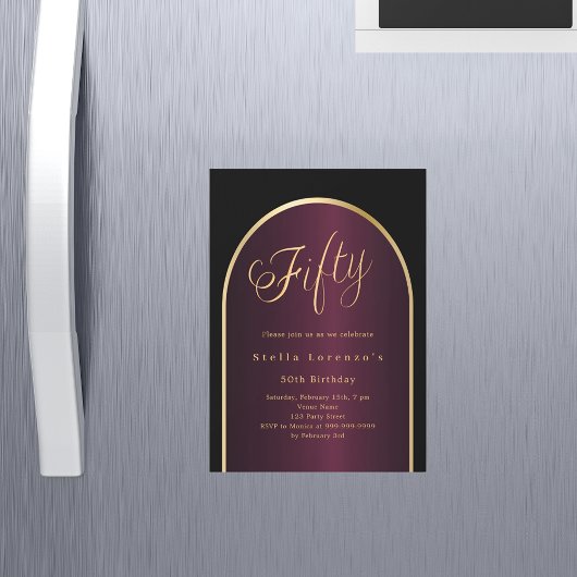 Invitation Magnétique Noir or burgundy or arch luxe 50e anniversaire