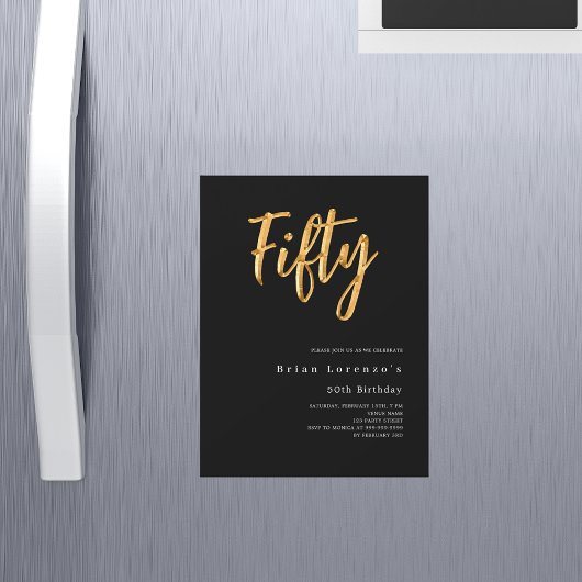 Invitation Magnétique Noir or moderne 50e anniversaire luxe