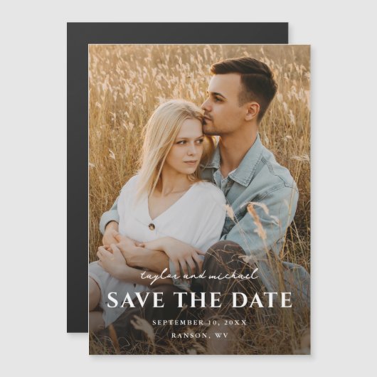 Invitation Magnétique Noms de script simples Photo Mariage Enregistrer l (Devant / Derrière)