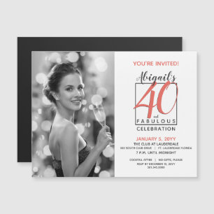 Invitation Magnétique Nostalgic 40 et Fabulous Any Birthday Celebration