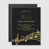 Invitation Magnétique Notes d'or noir (Devant / Derrière)