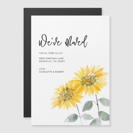Invitation Magnétique Nous Avons Déménagé Watercoler Tournesol Faire-par (Devant / Derrière)
