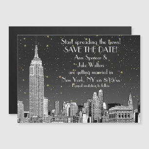 Invitation Magnétique NYC Skyline 01 Etched Black Starry Enregistrer la