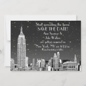 Invitation Magnétique NYC Skyline 01 Etched Black Starry Enregistrer la  (Recto)