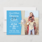 Invitation Magnétique Ocean Beach Blue Photo Enregistrer la date (Recto)