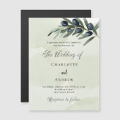 Invitation Magnétique Olive feuille verdure aquarelle mariage de luxe (Devant / Derrière)